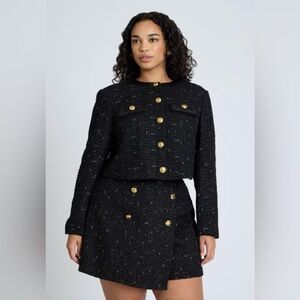 Eloquii Black Tweed Skirt Set with Gold Buttons
